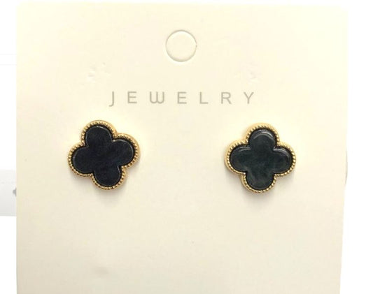 Black Four heart-shaped Post Earrings in Gold Setting