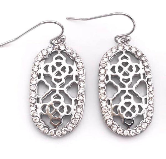 Silver Pave Oval Earrings