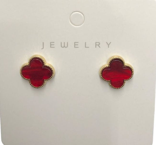 Red Four heart-shaped Post Earrings in Gold Setting