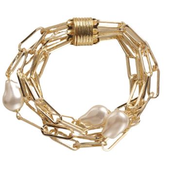 Paper Clip Chain Minimalist Bracelet with Freshwater Pearls - Gold