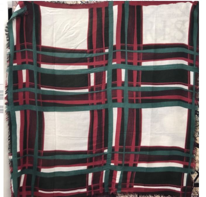 Plaid Square Scarf with Fringe-Red, Green, Black and White